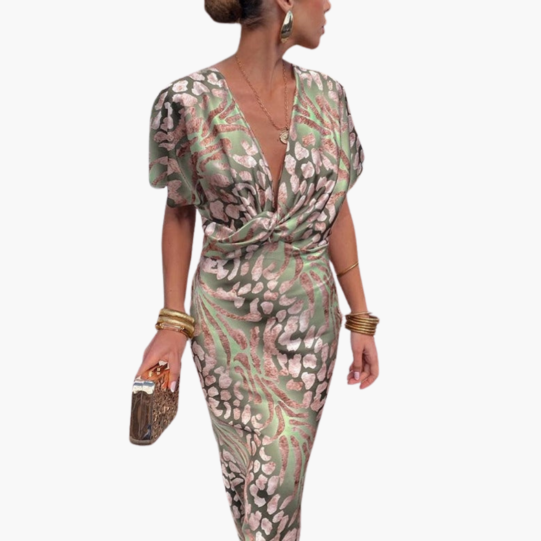Feminine V Neck Knee Length Summer Dress