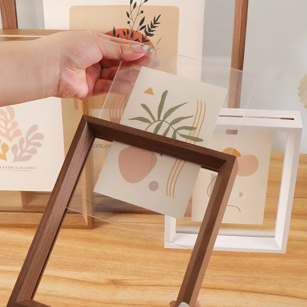 Simple Wooden Double Picture Frame Acrylic Glass