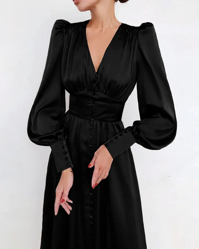 Luxurious Satin V Neck Evening Gown for Women