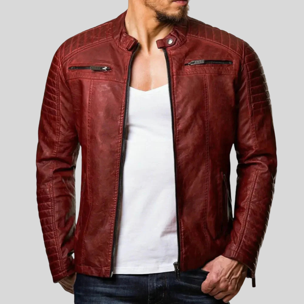 Waterproof Men's Biker Leather Coat