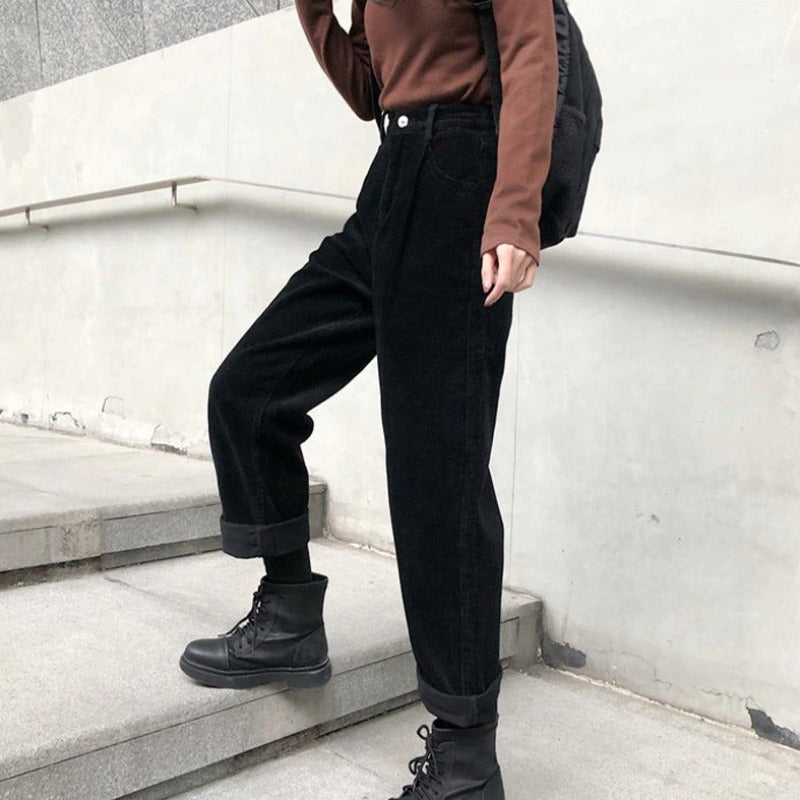Classic High Waist Corduroy Trousers for Women
