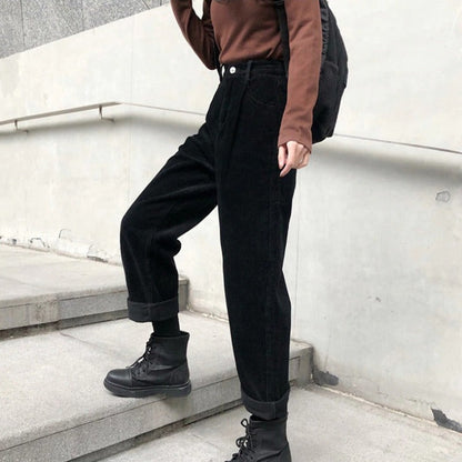 Classic High Waist Corduroy Trousers for Women