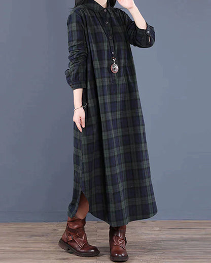 Ladies Classic Plaid Long Dress Shirt