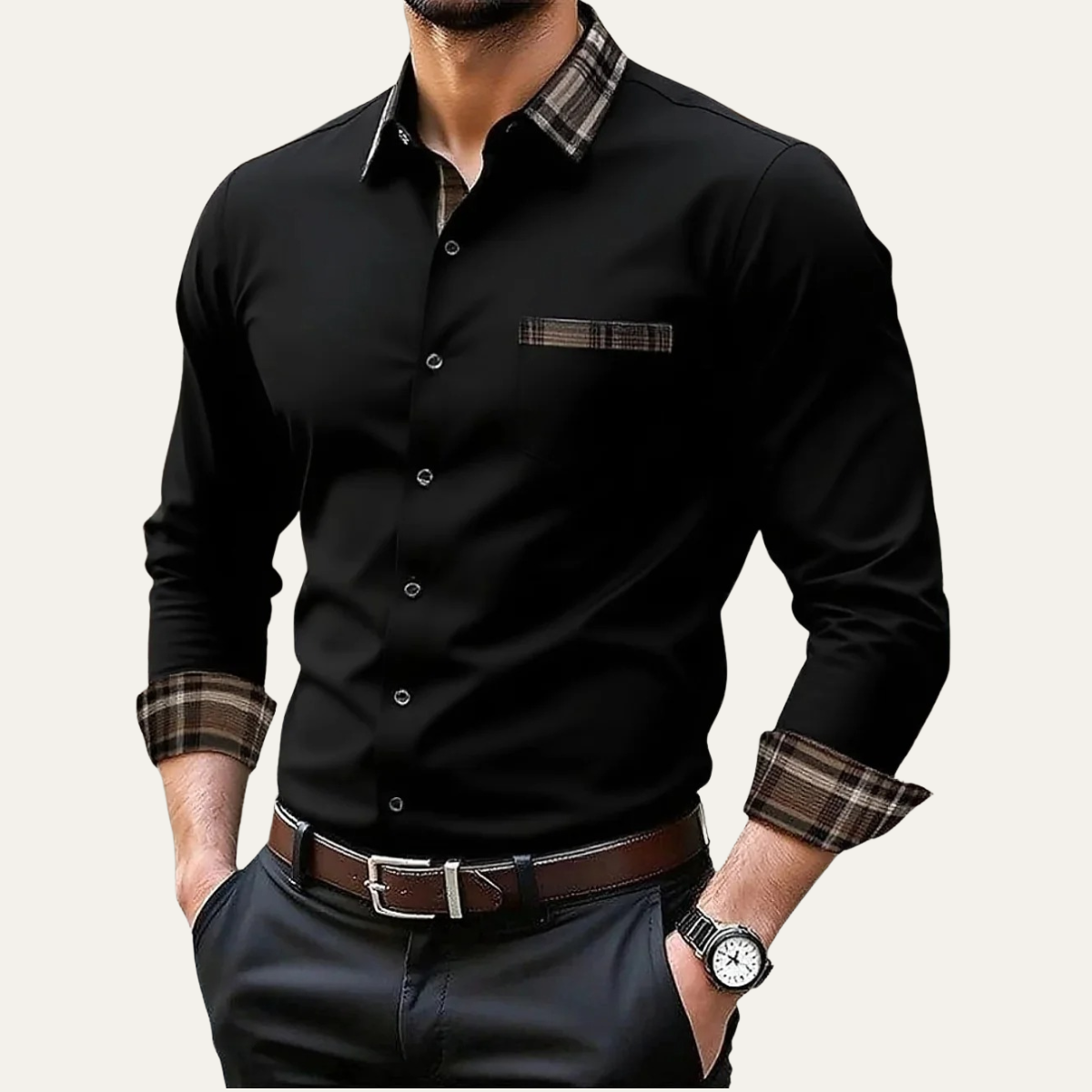 Relaxed Fit Plaid Shirt for Men