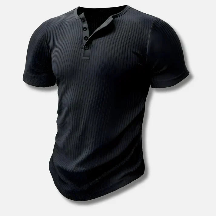 Fitted Mens Henley Tee with Button Front - Olytrend