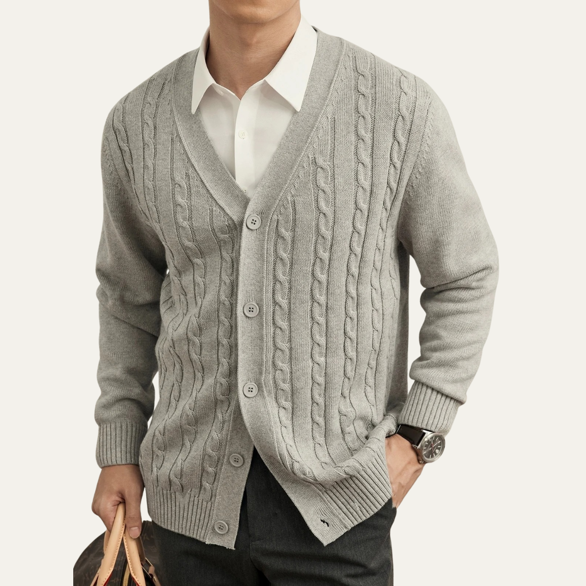 Classic Men's Cozy V Neck Knitted Cardigan