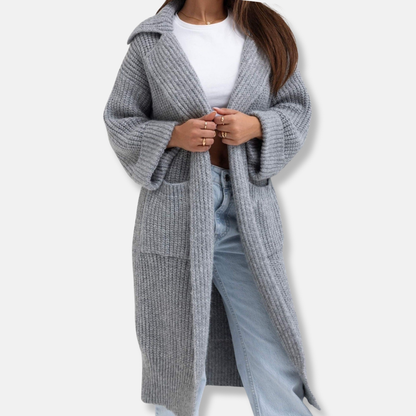 Cozy Women's Hooded Knit Winter Coat with Pockets