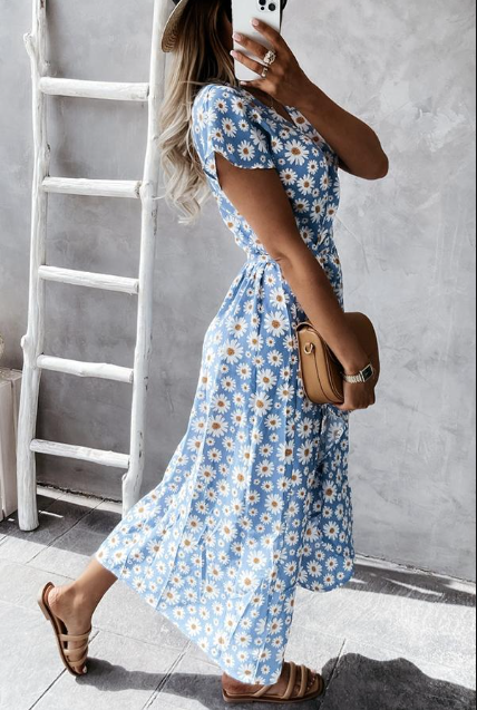 Loose Fit Floral A-Line Summer Dress - Nocini