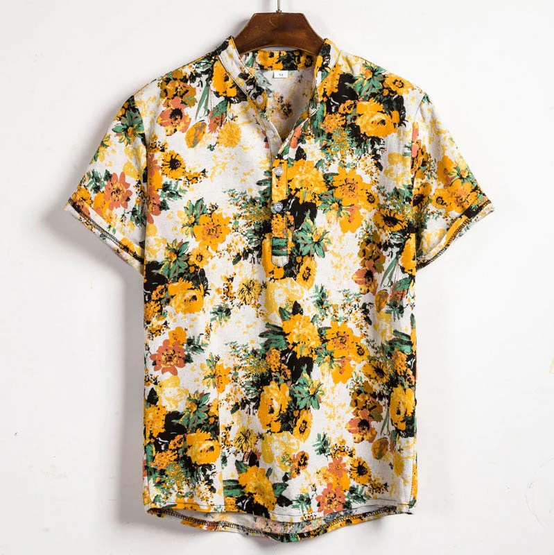 Casual Short Sleeve Mens Shirt Floral Relaxed Fit