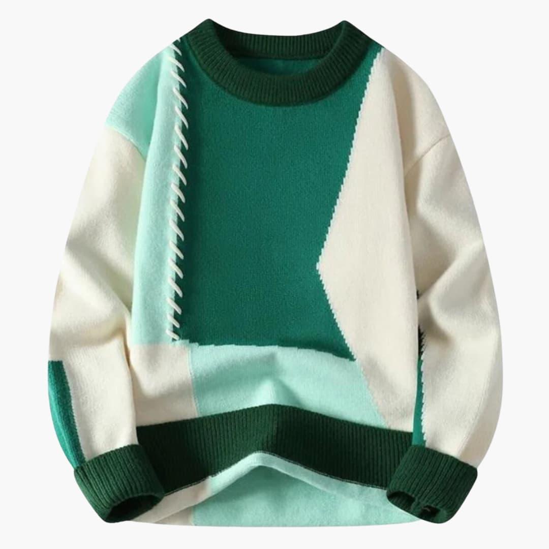 Cozy Mens Patchwork Knit Sweater