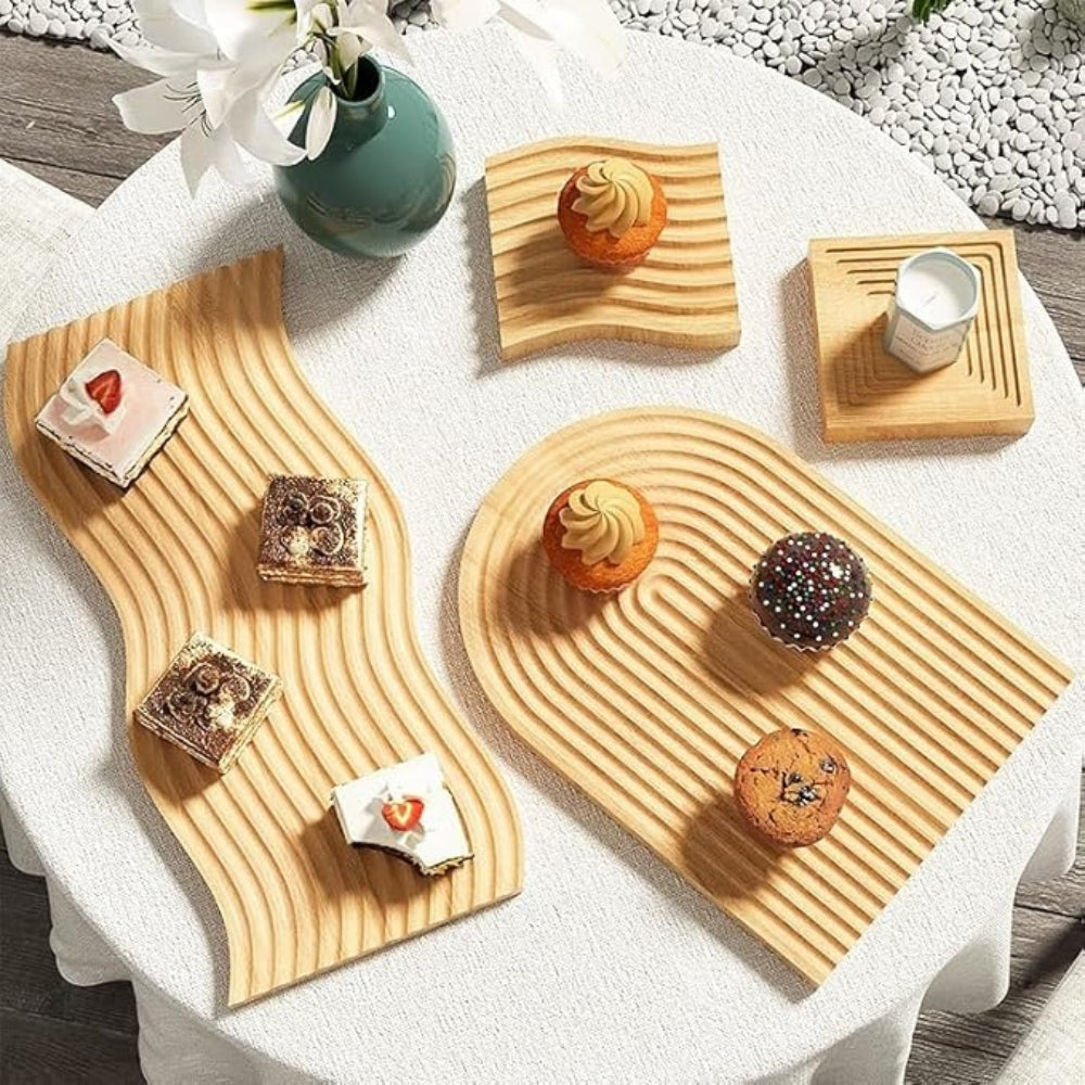 Natural Wood Wavy Serving Platter With Rounded Corners - Nocini