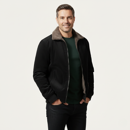 Warm Men's Quilted Fleece Jacket with Fur Trim Coat