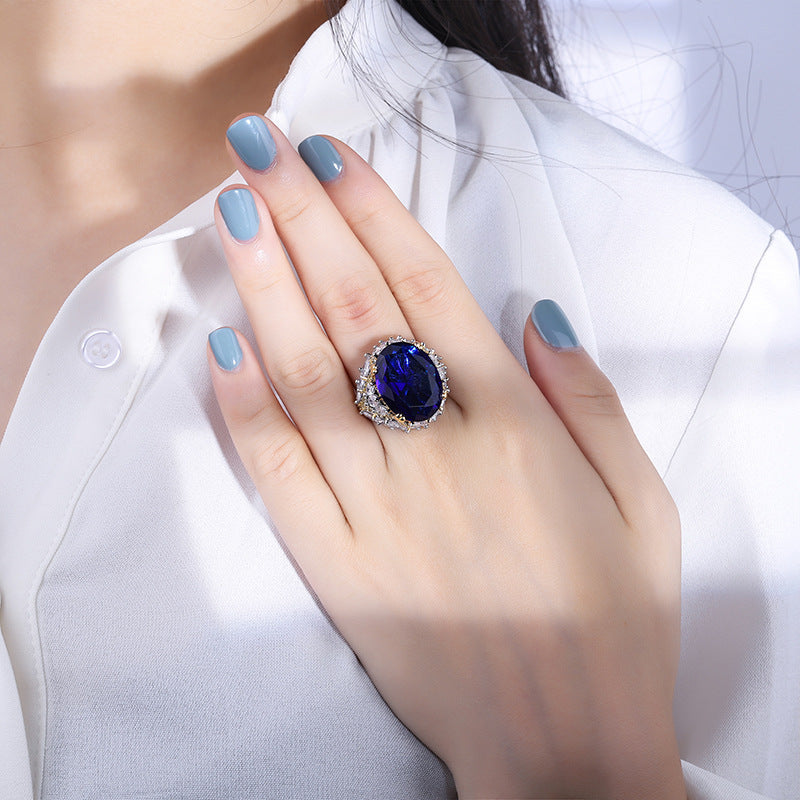 Luxury Blue Sapphire Gold Plated Cocktail Ring
