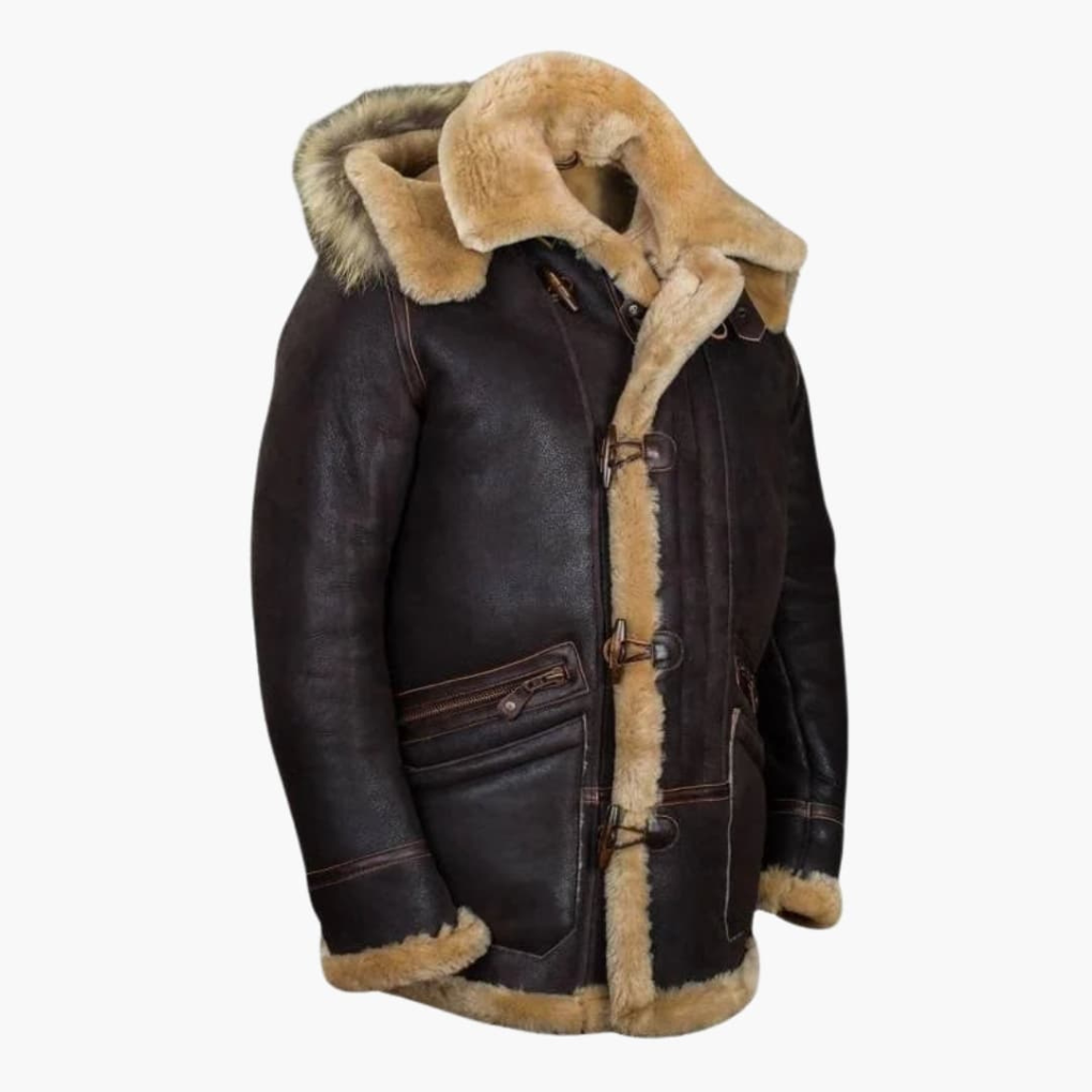 Warm Leather Parka Coat for Men
