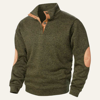 Rugged Men's Fleece Pullover with Leather Elbow Patches