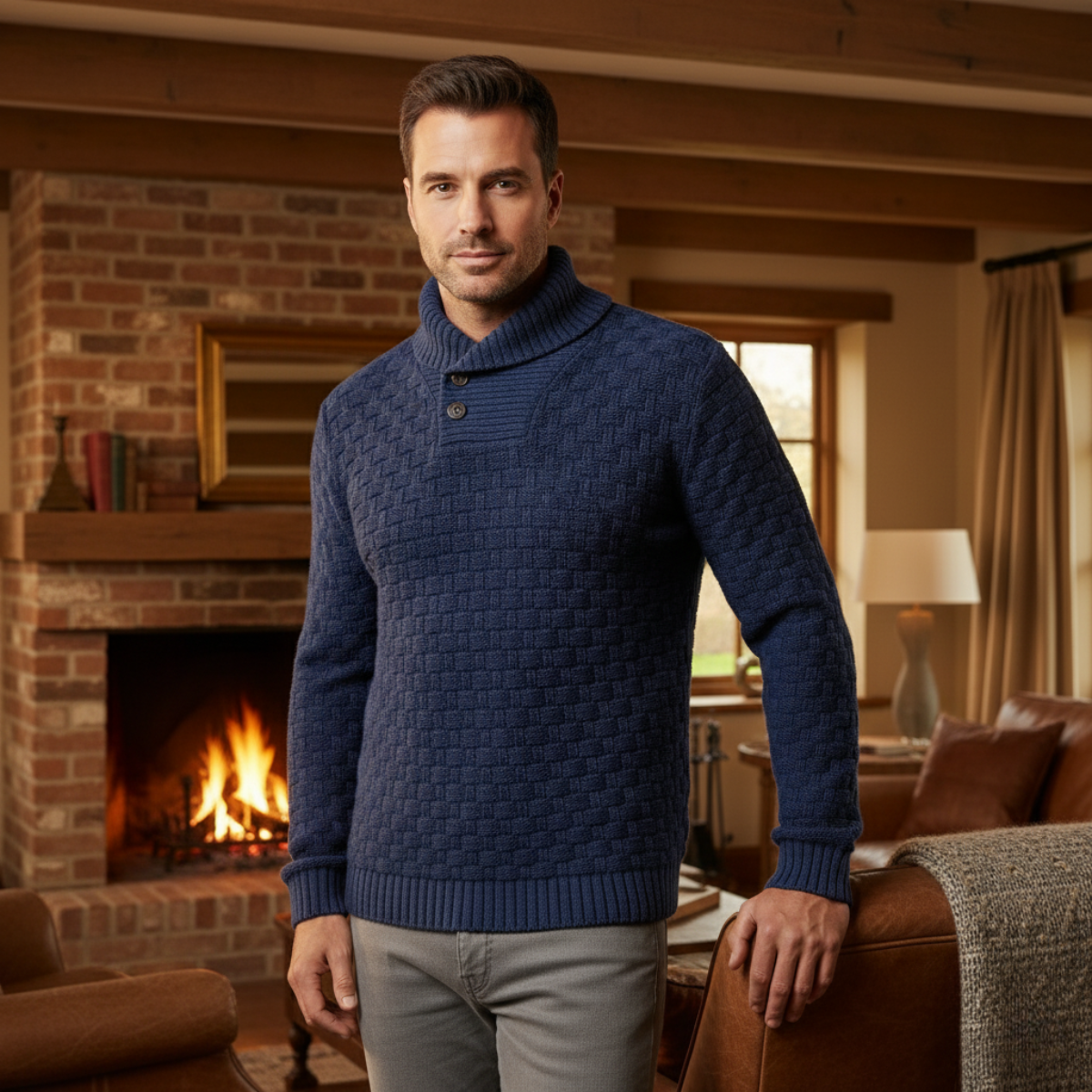 Classic Mens Thick Cable Knit Sweater