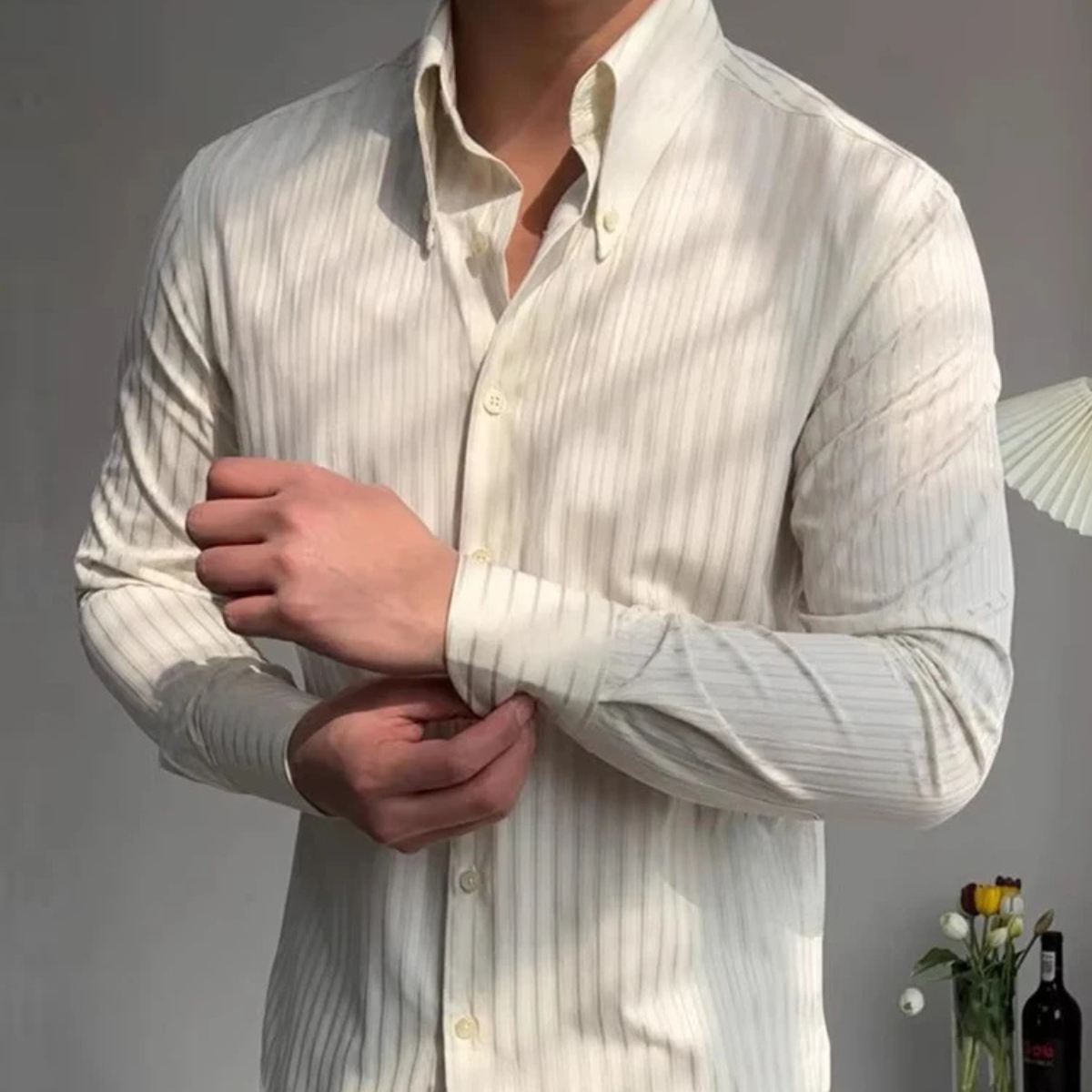 Mens Formal Textured Dress Shirt - Light Orange