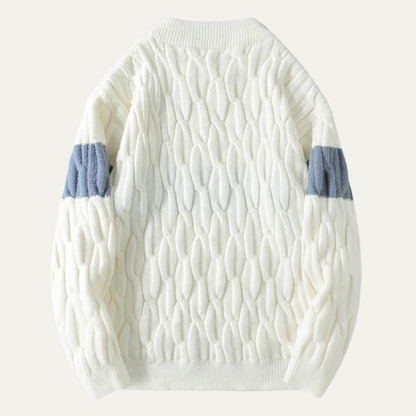 Stylish Men's Soft Cable Knit Sweater with Contrast Stripe