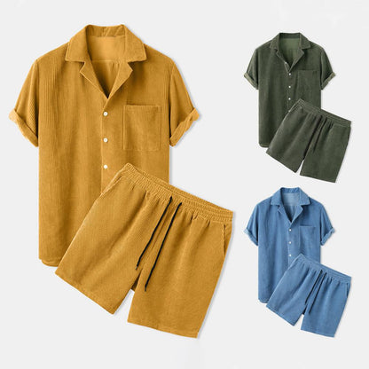Relaxed Fit Mens Summer Shorts Shirt Set