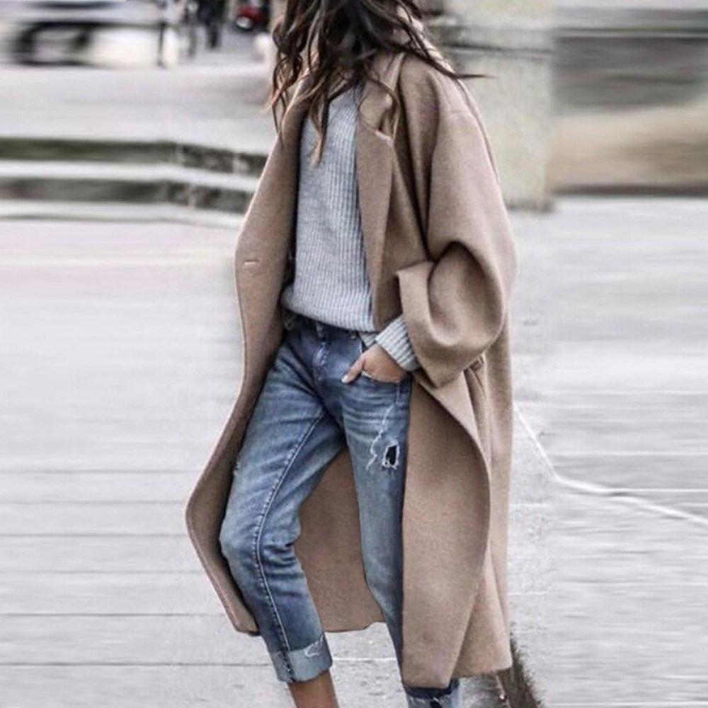 Women's Long Oversized Wool Coat with Big Collar