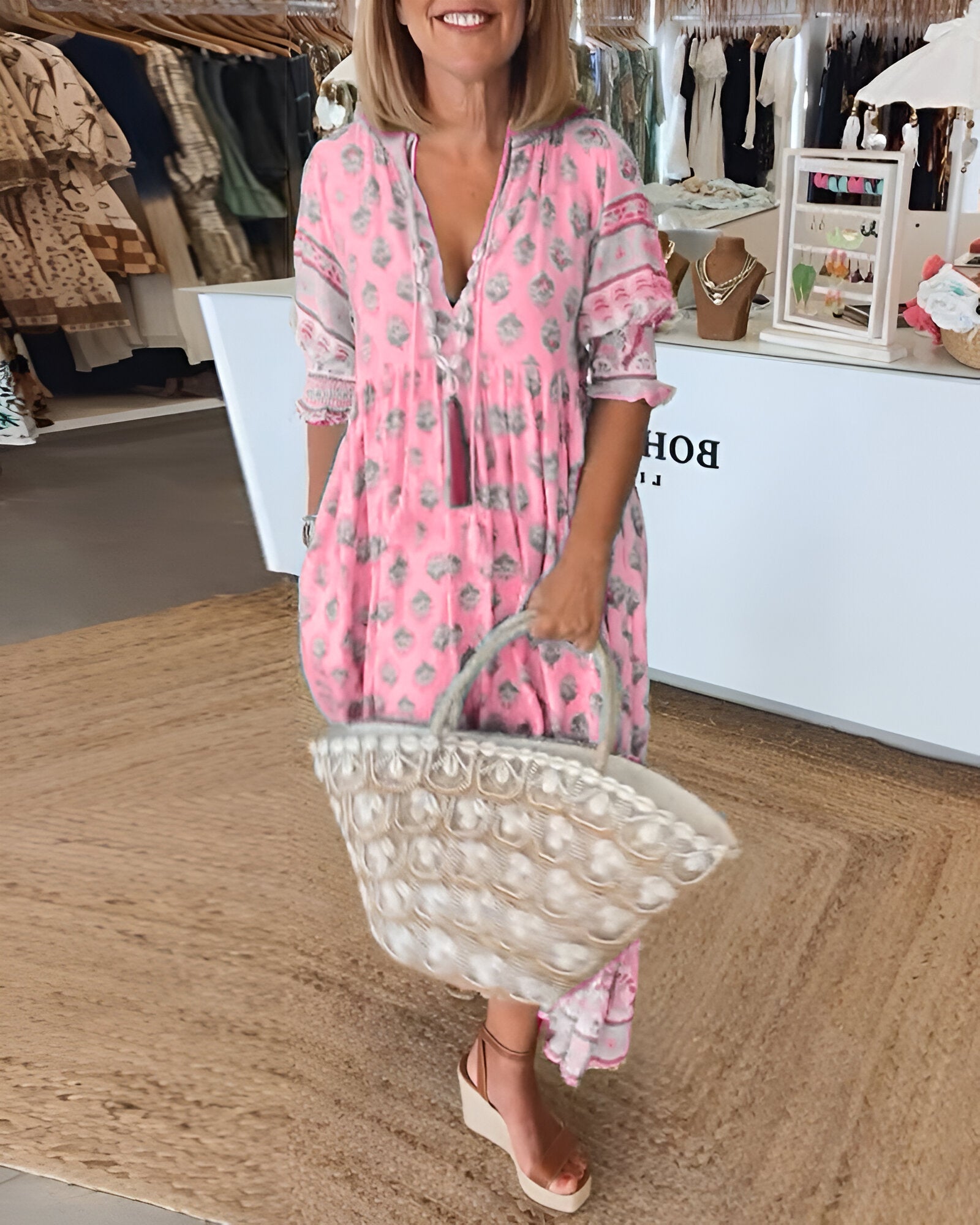 Flowy V-Neck Floral Maxi Dress for Women - Nocini