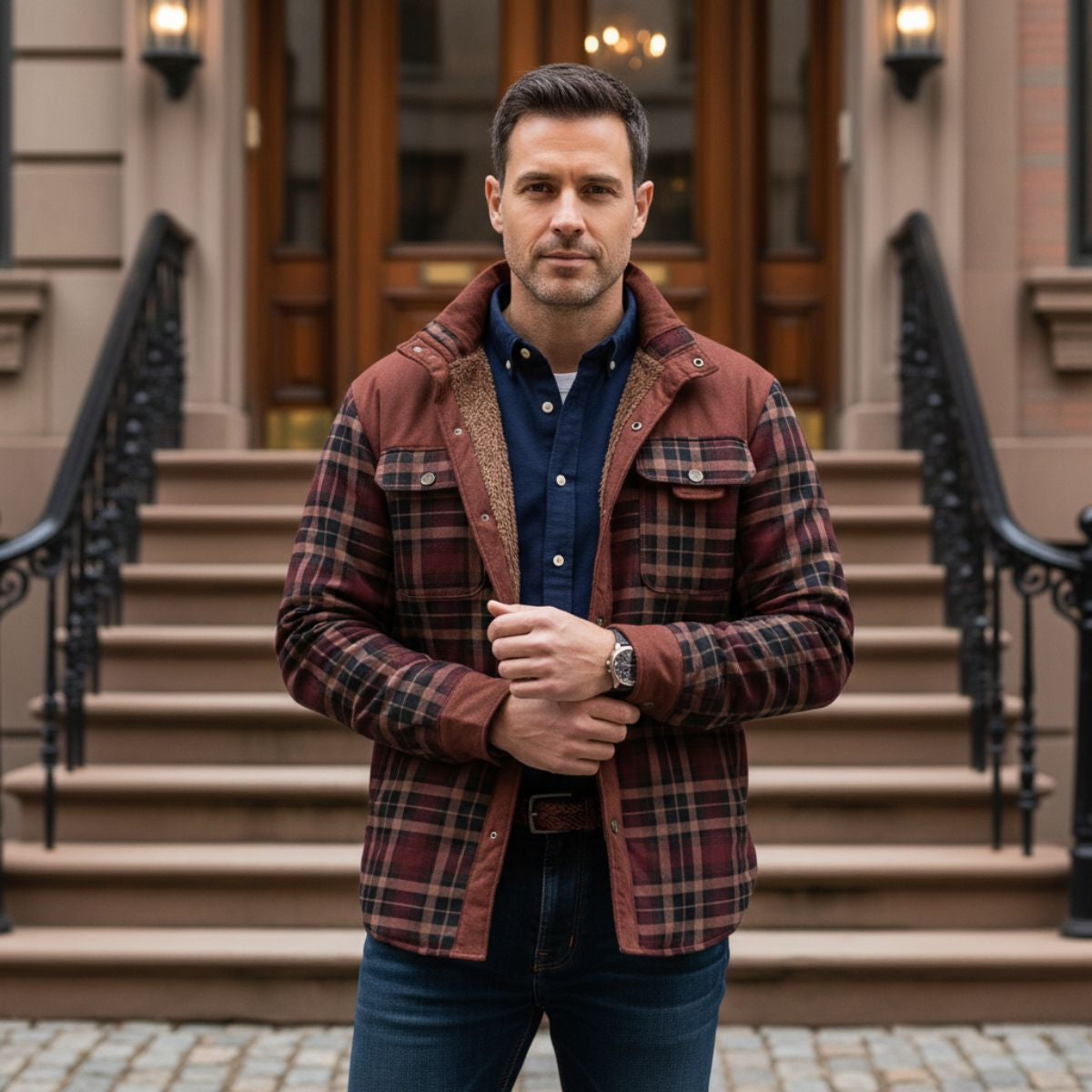 Warm Plaid Check Men's Winter Coat