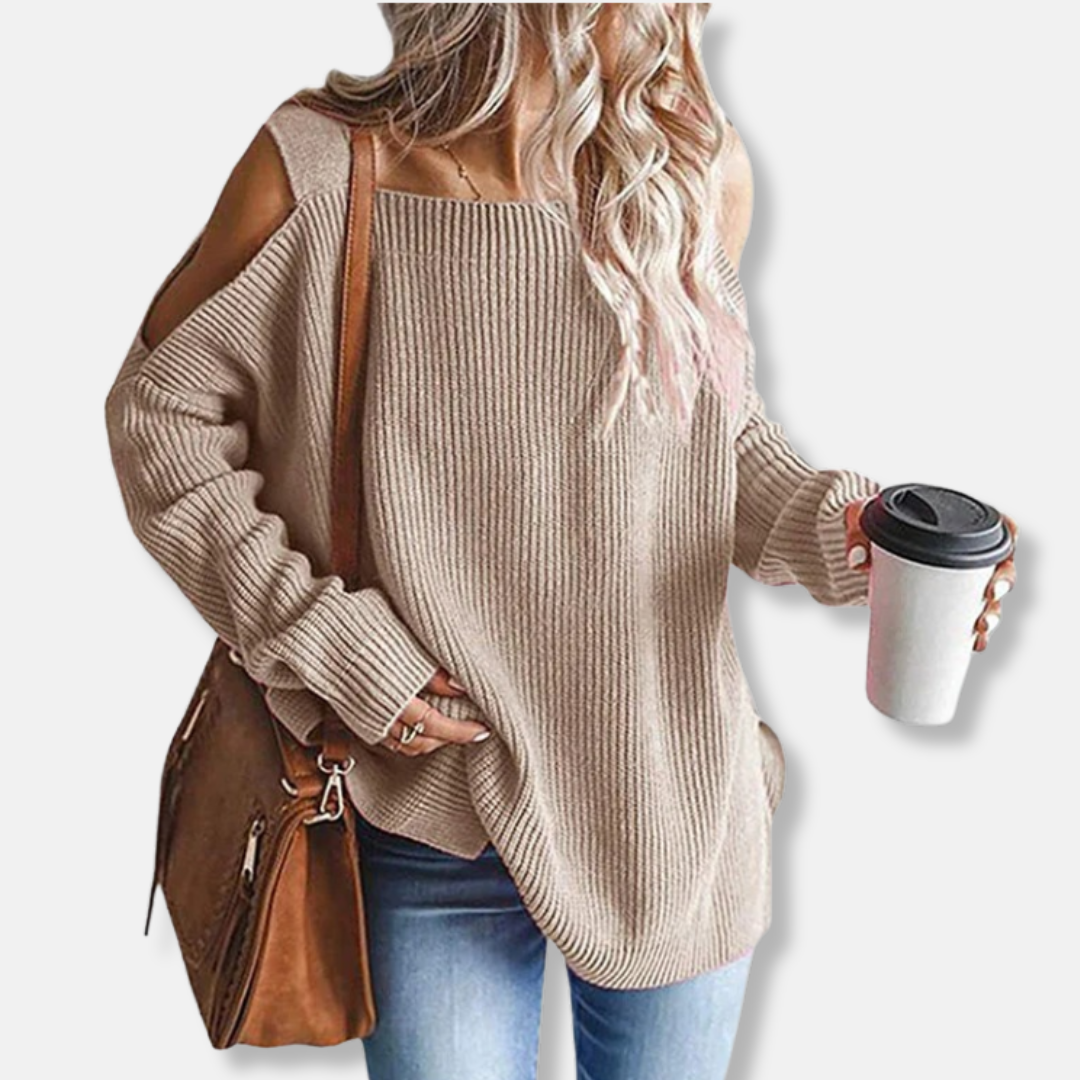 Relaxed Fit Open Shoulder Knit Sweater