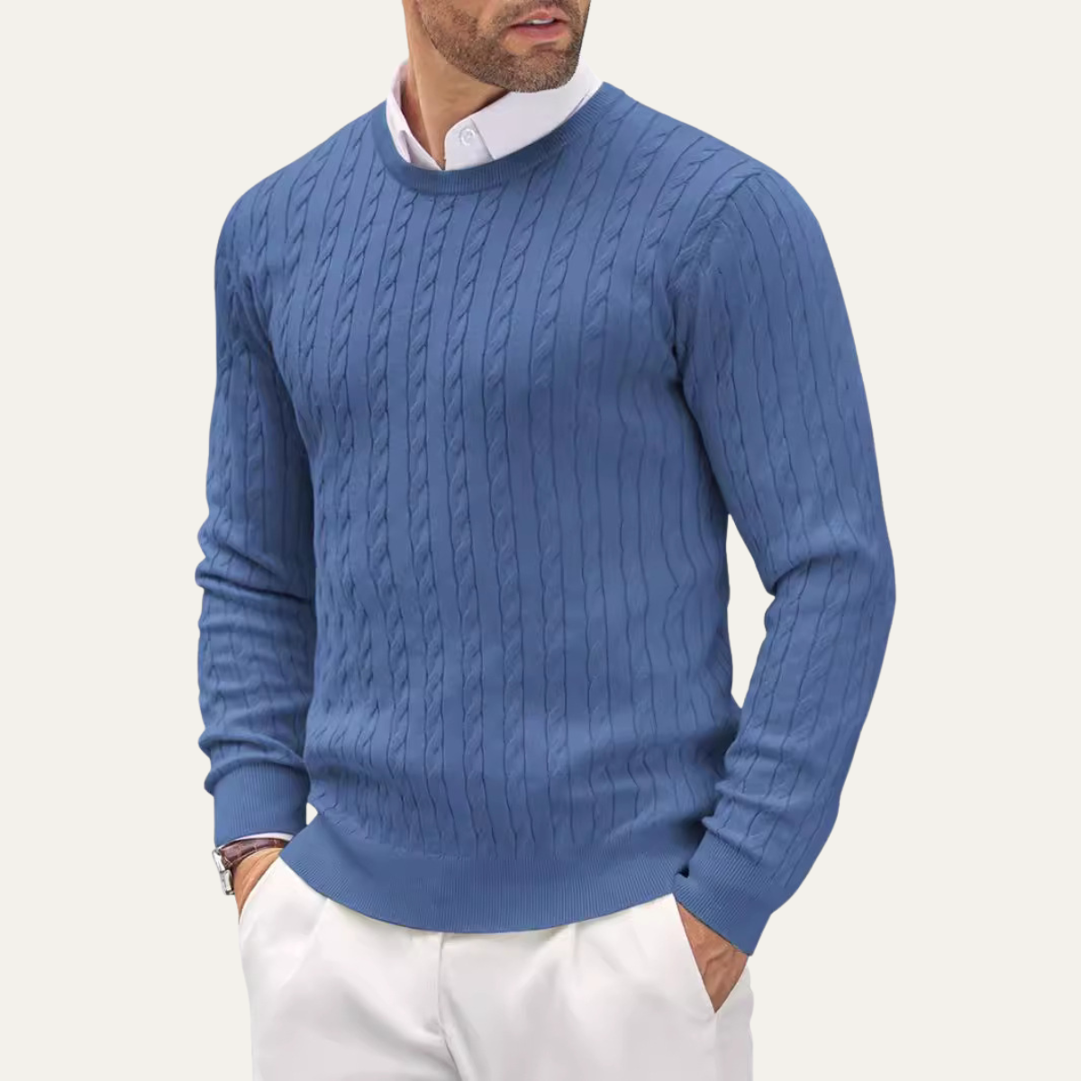 Cozy Mens Crew Neck Cable Knit Winter Sweater