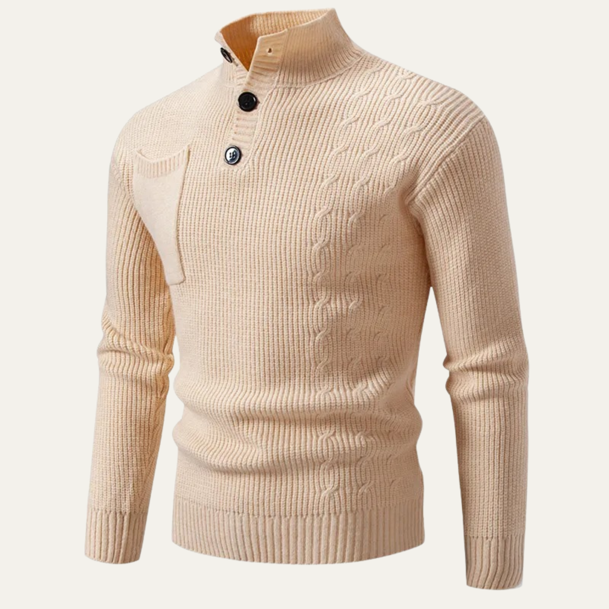 Classic Men's Crew Neck Knit Sweater with Buttons