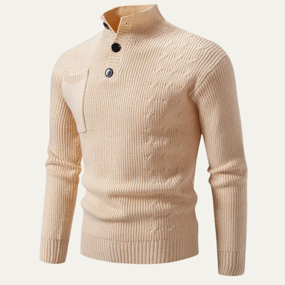 Classic Men's Crew Neck Knit Sweater with Buttons