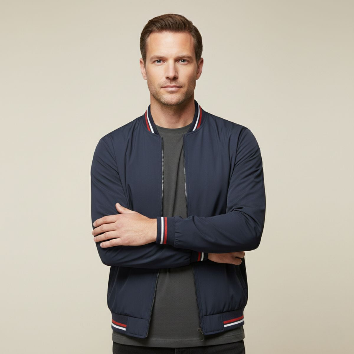 Slim Fit Mens Casual Bomber Jacket Zip Up