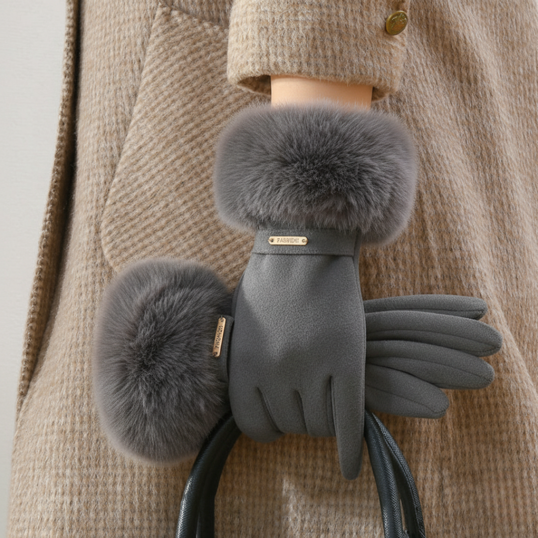 Warm Fit Gloves with Fur Strap Detail