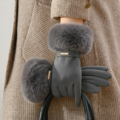 Warm Fit Gloves with Fur Strap Detail