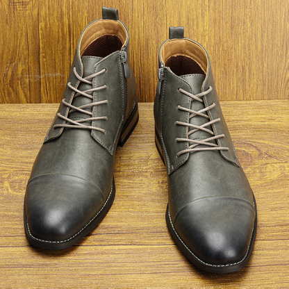 Stylish Men's Leather Side Zip Ankle Boots