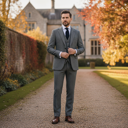 Classic Men's 3 Piece Tweed Suit - Slim Fit Jacket, Waistcoat & Trousers