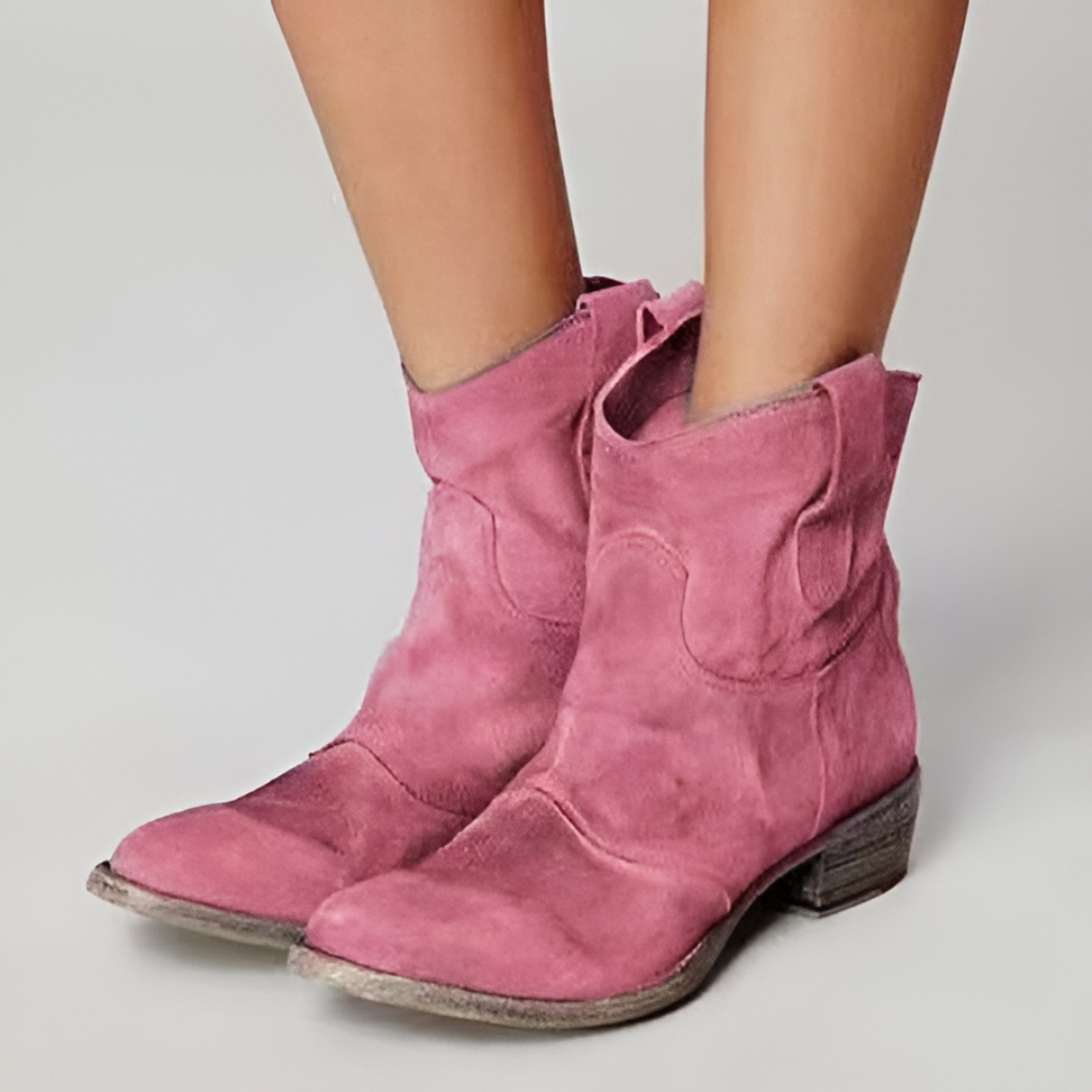 Stylish Leather Low Heel Boots