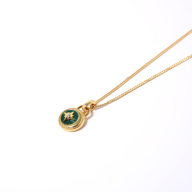 Celestial Drop Necklace, Sterling Silver, Gold Accents, Green Stone