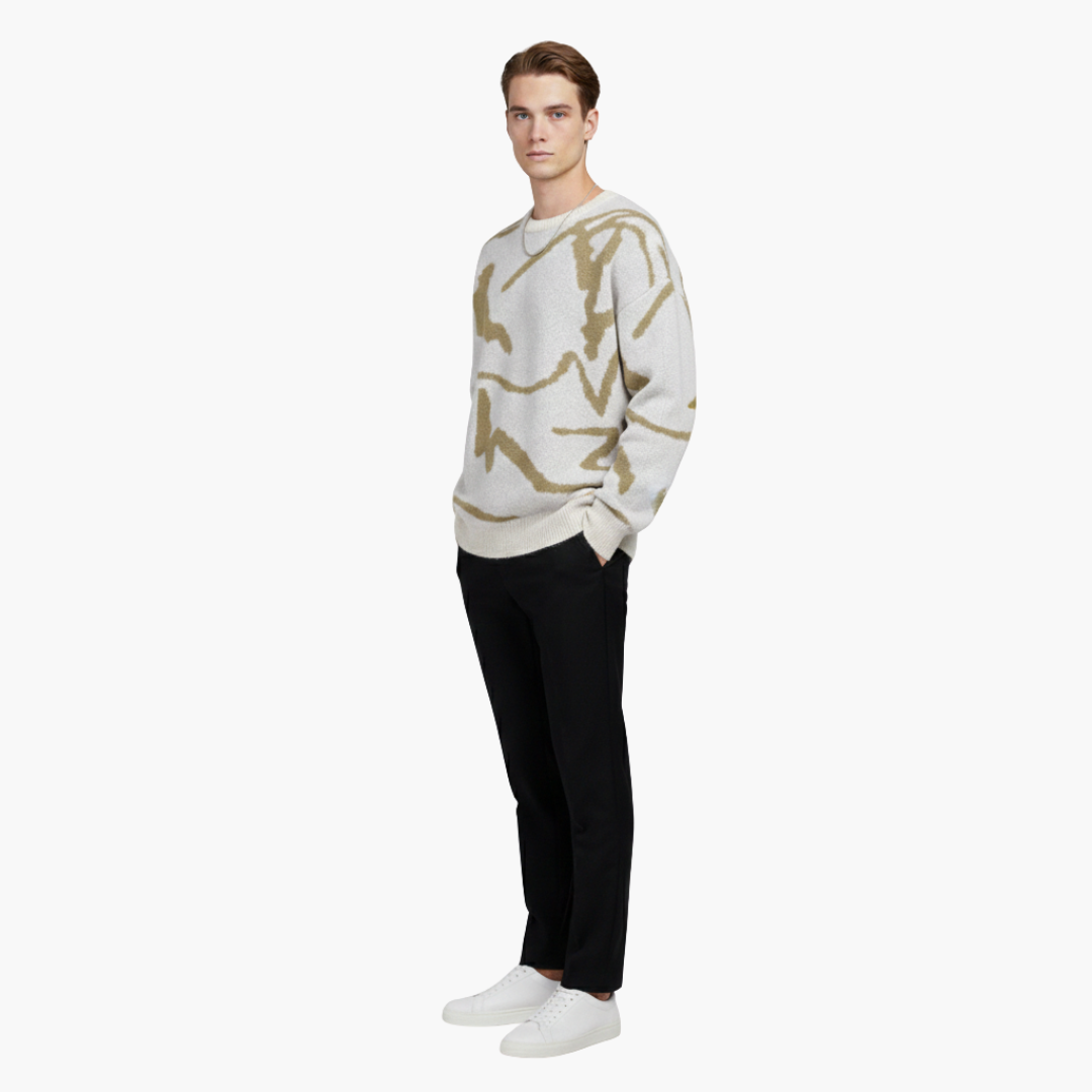 Men's Graphic Crew Neck Ribbed Sweater