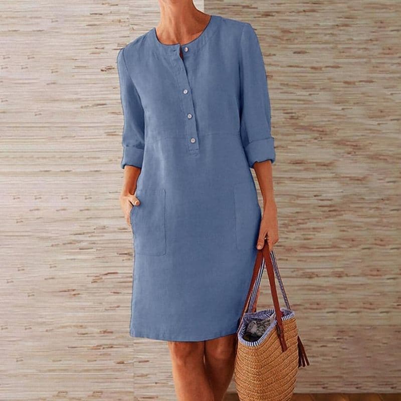 Comfortable Linen Shirt Dress for Women with Pockets