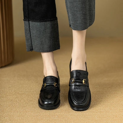 Men's Genuine Leather Slip On Loafers with Silver Buckle