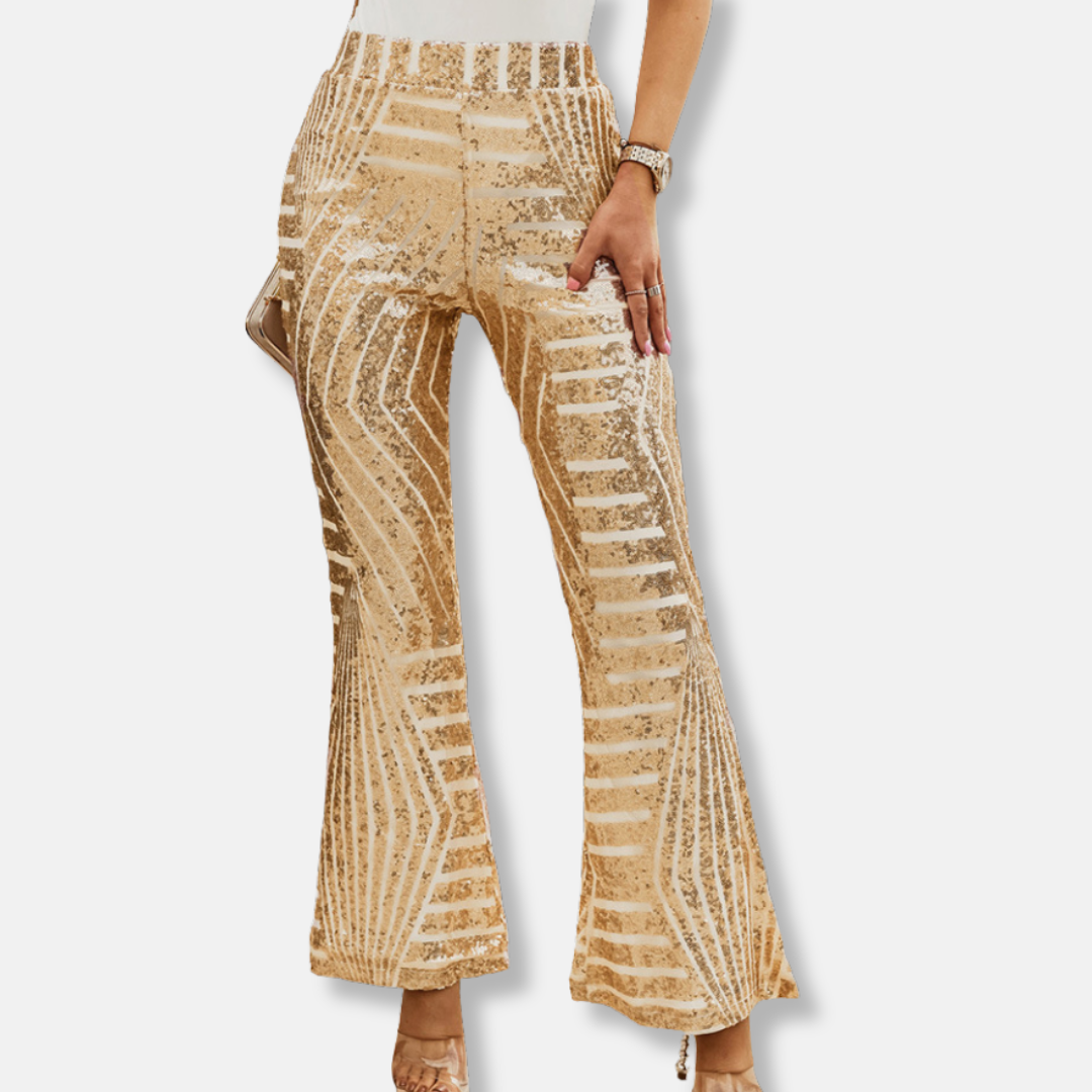 Luxurious High Waisted Sequin Wide Leg Pants
