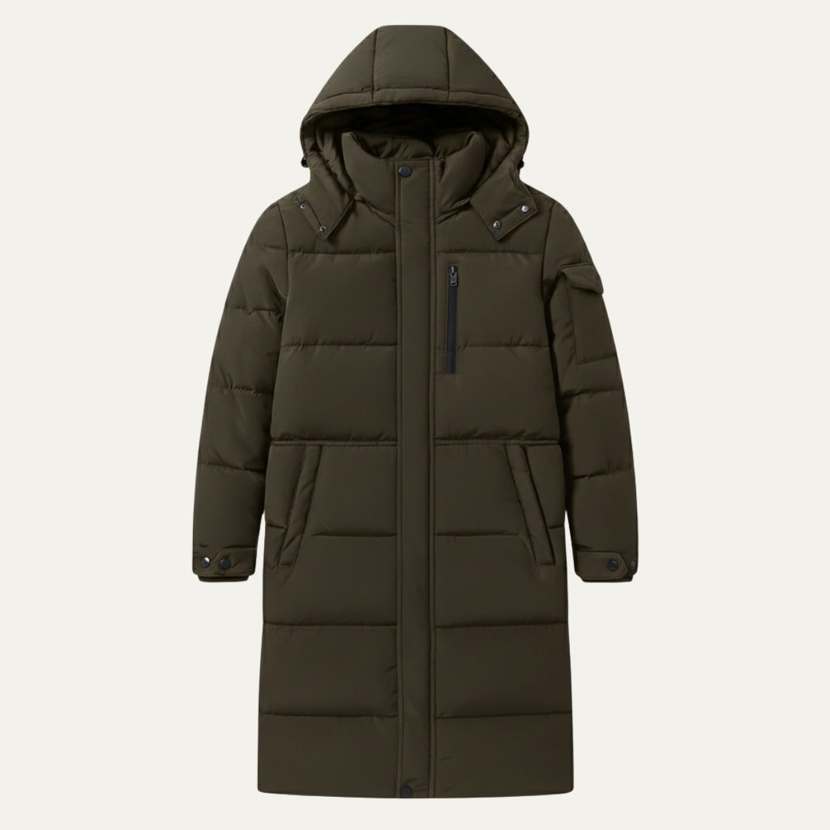 Warm Men's Black Down Parka Coat with Hood