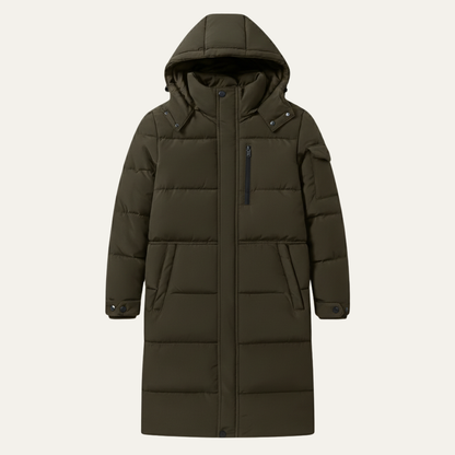 Warm Men's Black Down Parka Coat with Hood