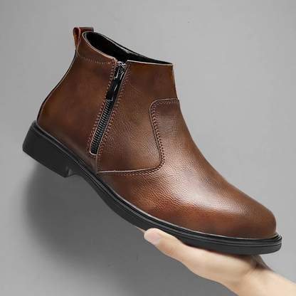 Classic Men's Leather Ankle Boots with Zipper Detail