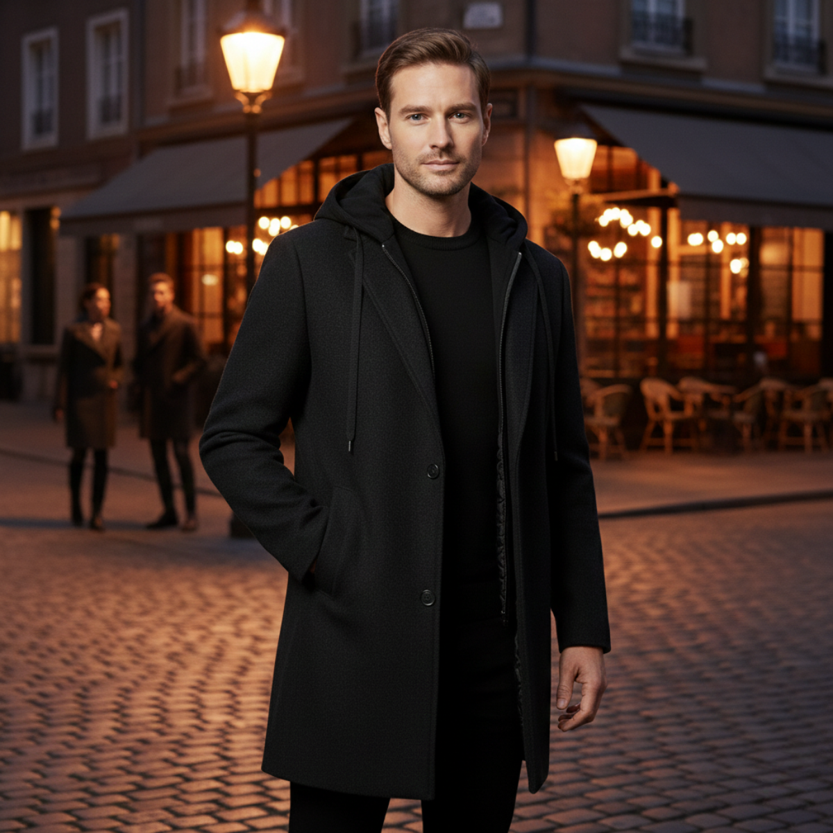 Warm Quilted Men's Wool Hooded Coat