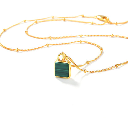 Green Stone Pendant Necklace, Sterling Silver, Gold Plated