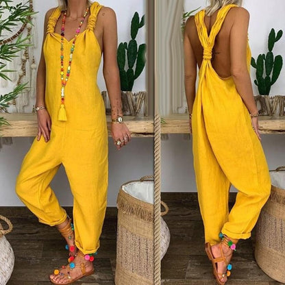 Relaxed Fit Women's Jumpsuit with Back Tie Detail