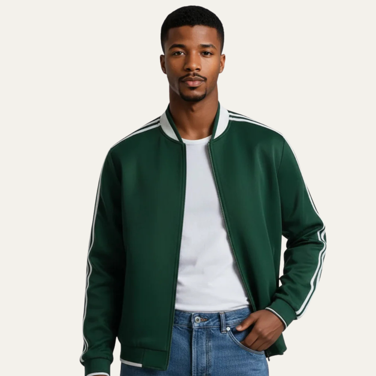 Men's Sporty Zip Up Running Jacket with Striped Arms