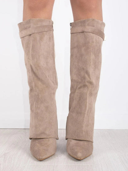 Tall Brown Leather Boots with Buckle Strap