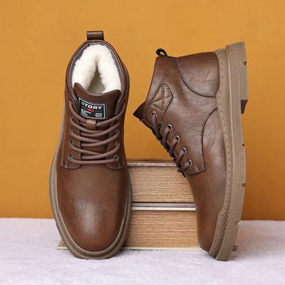 Waterproof Men's Leather Lace Up Winter Boots